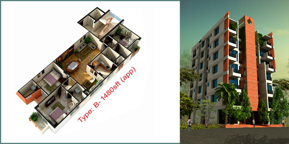 Dokhina Niloy 3 Bed 5th Floor Unit B 1480 SFT